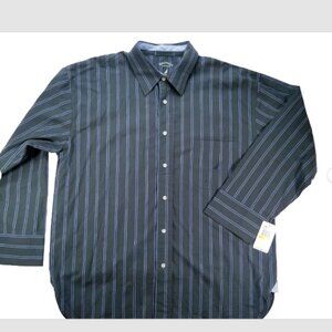 Nautica Sleepwear Shirt Men's Med Long Sleeve Button Up Green with Blue Stripes